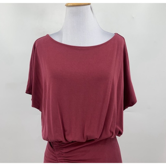 Moulinette Soeurs Dress Womens 2XSP Petite Wine Ruched Boat Neck Bodycon Blouson - Picture 3 of 13